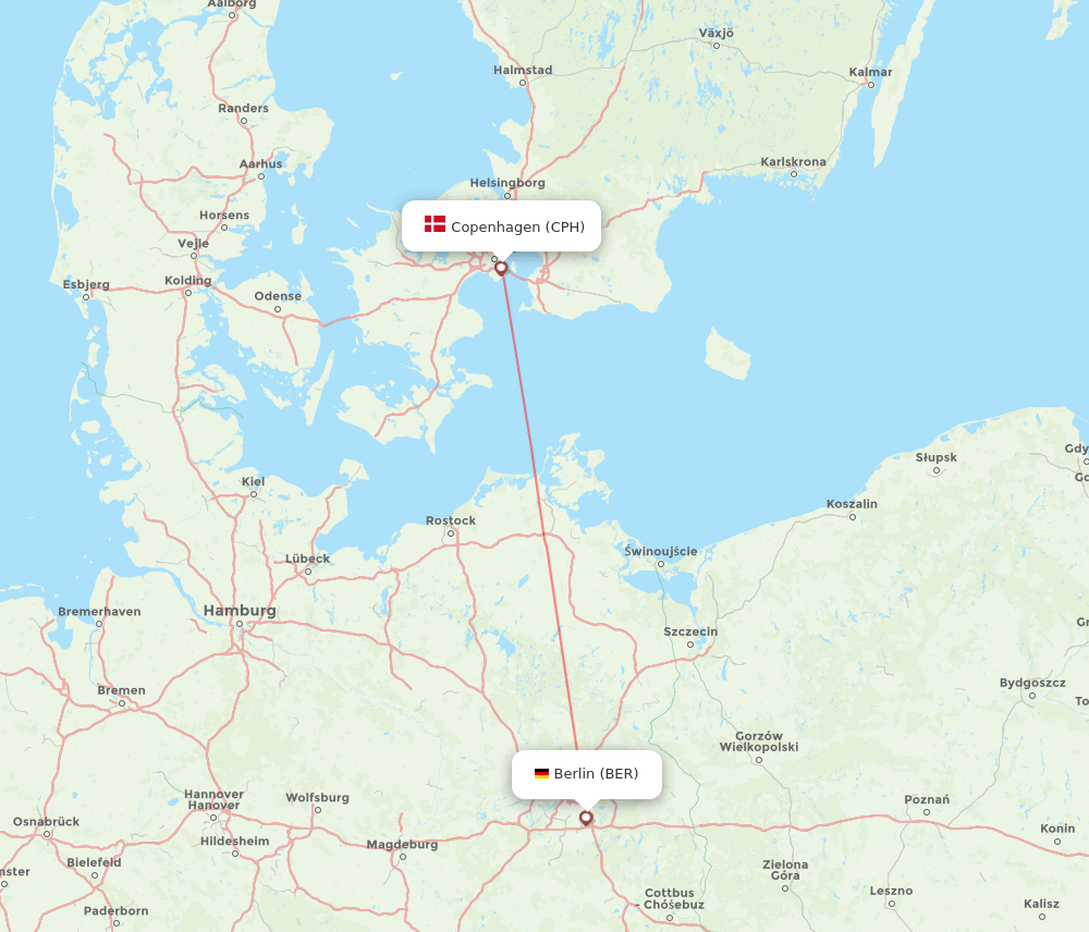 CPH to BER flights and routes map