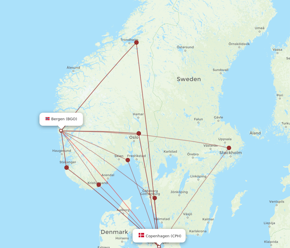 CPH to BGO flights and routes map