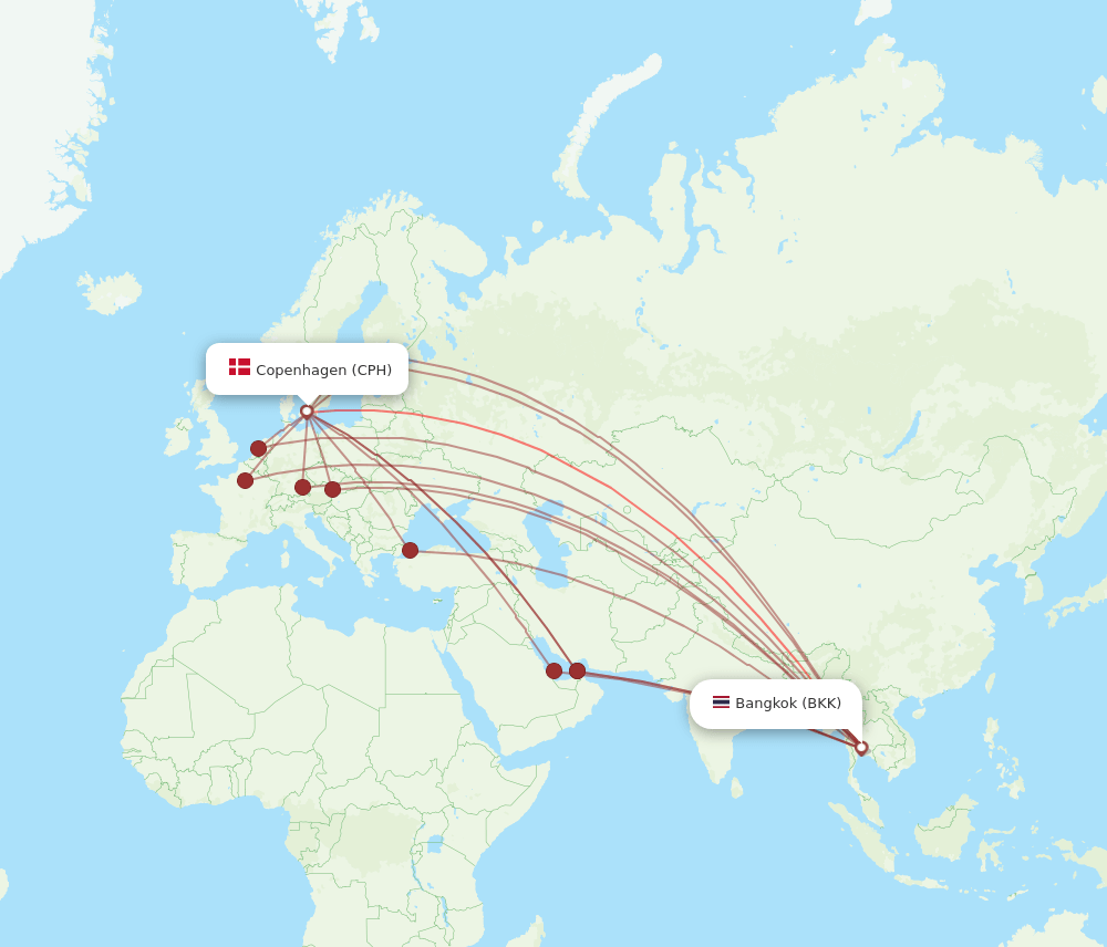 CPH to BKK flights and routes map