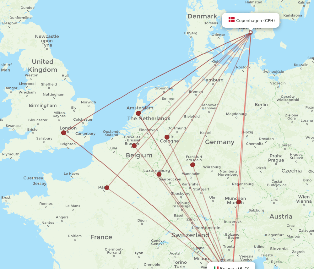 CPH-BLQ flight routes