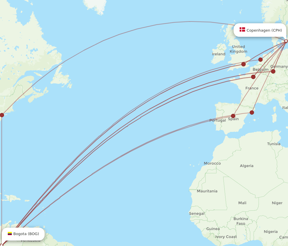 CPH-BOG flight routes