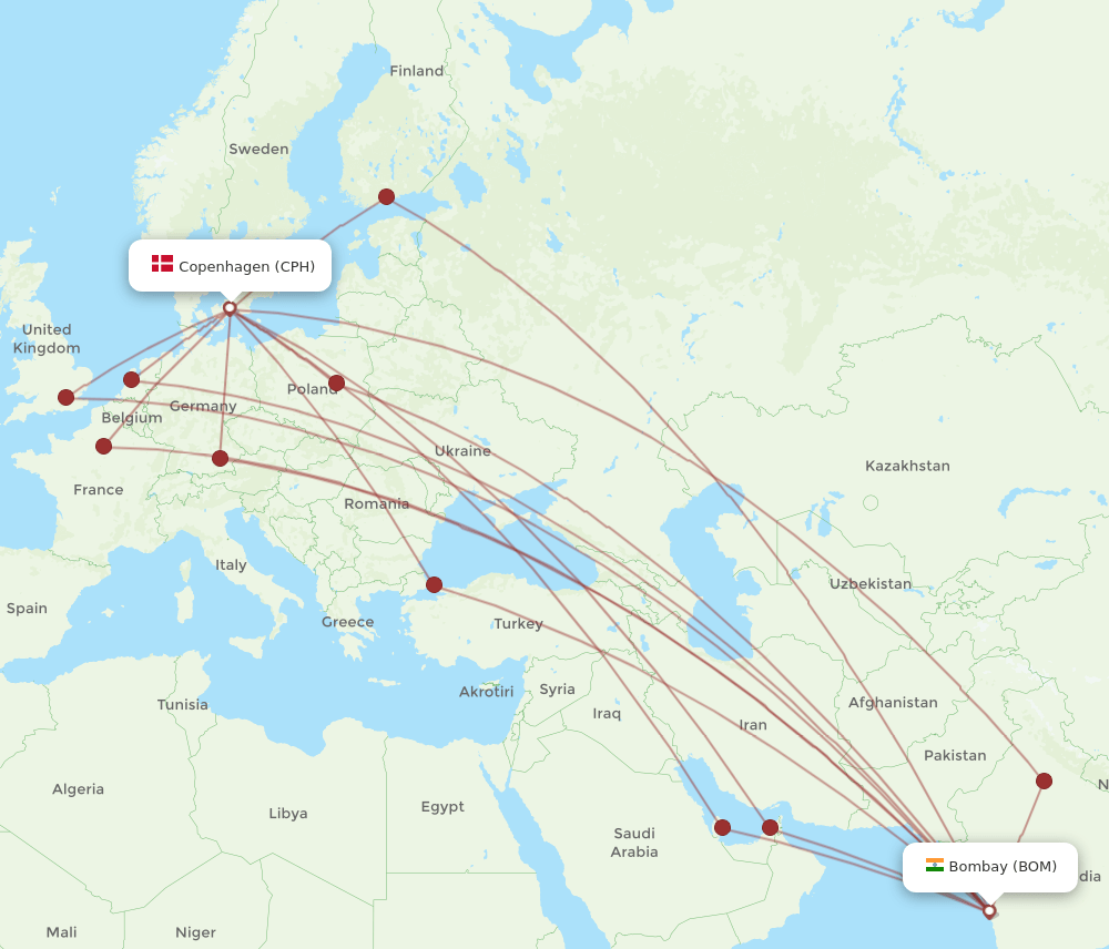 CPH-BOM flight routes
