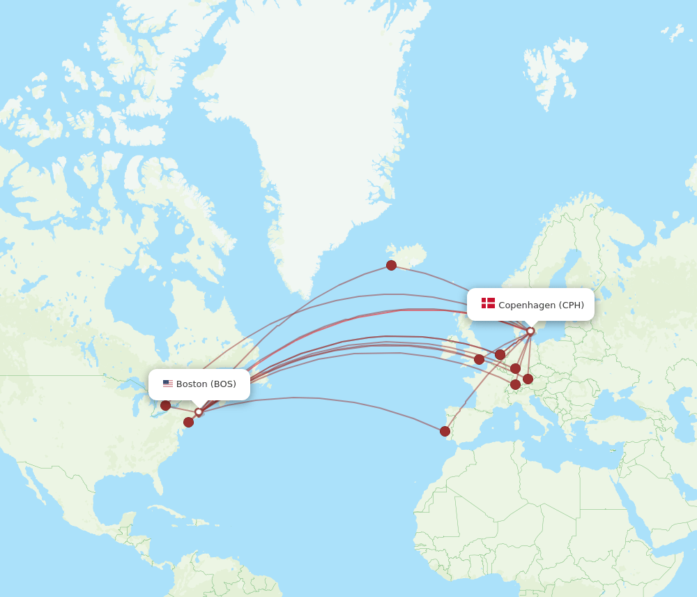 CPH-BOS flight routes
