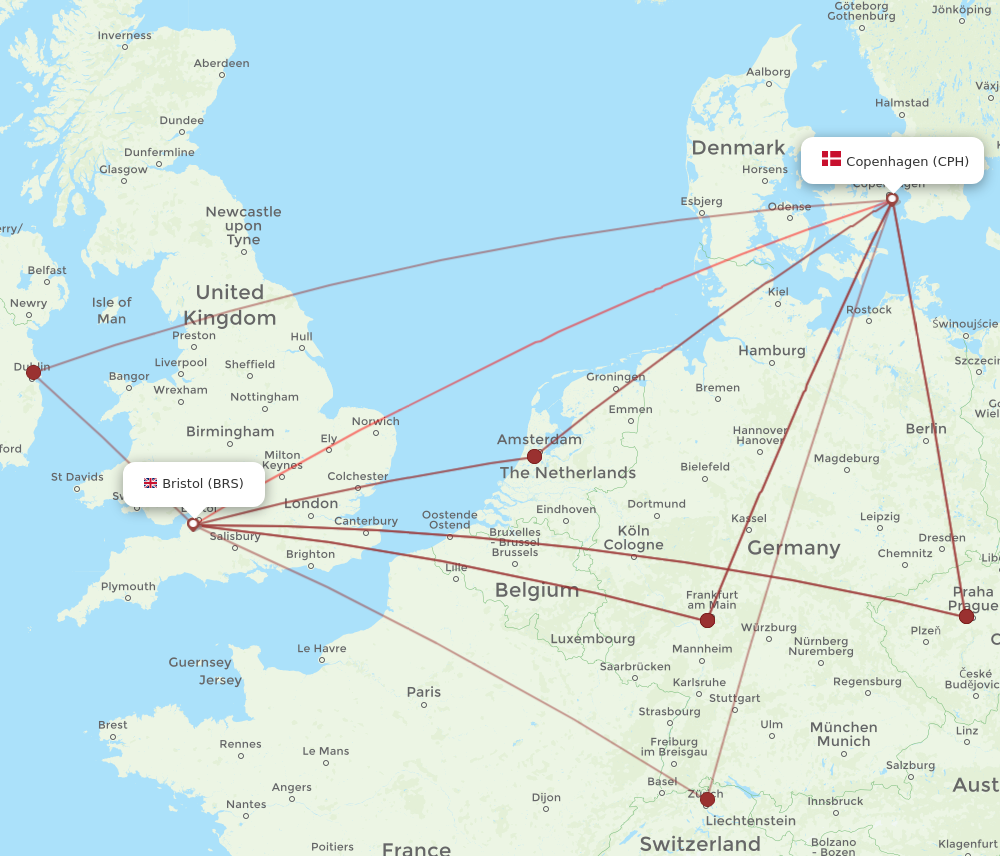 CPH to BRS flights and routes map