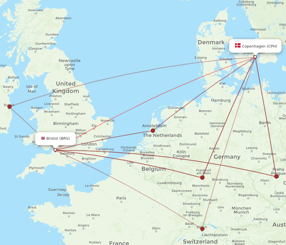 CPH-BRS flight routes