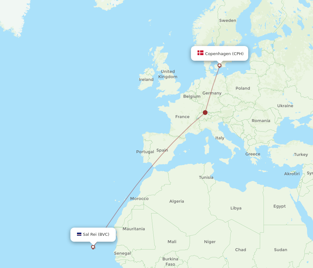 CPH to BVC flights and routes map