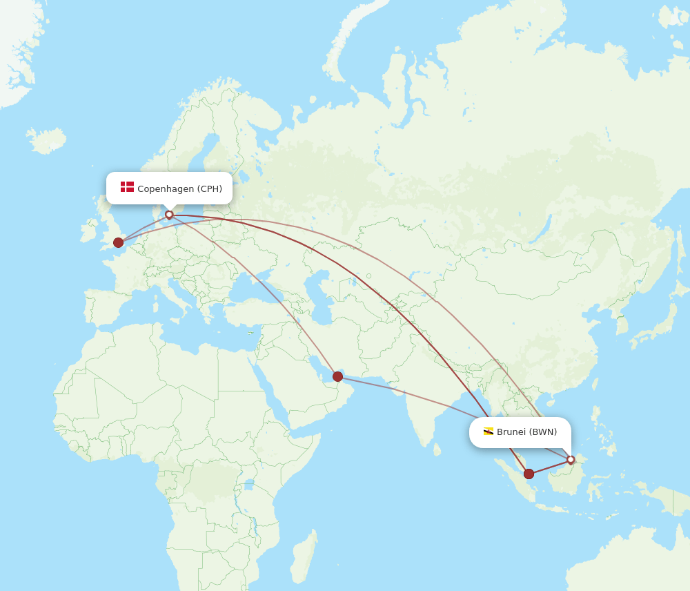 CPH-BWN flight routes
