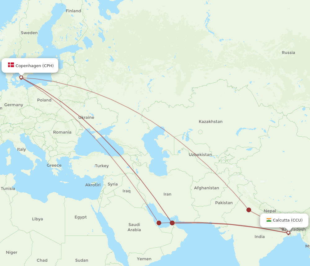 CPH-CCU flight routes