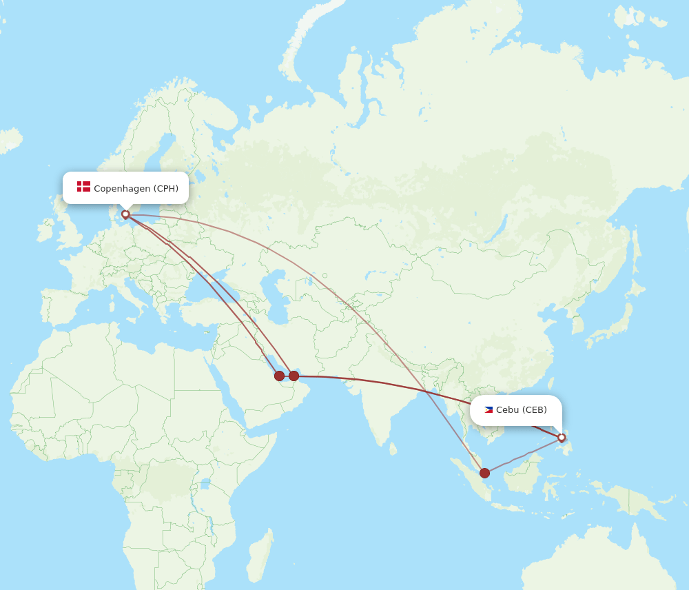 CPH to CEB flights and routes map