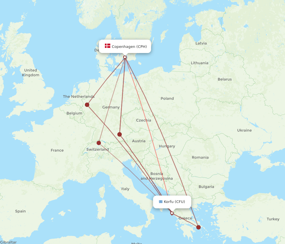 CPH-CFU flight routes