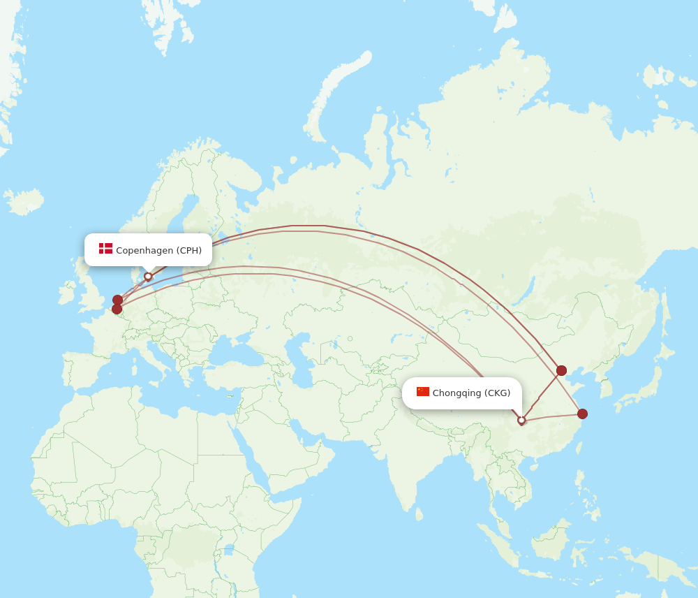 CPH to CKG flights and routes map