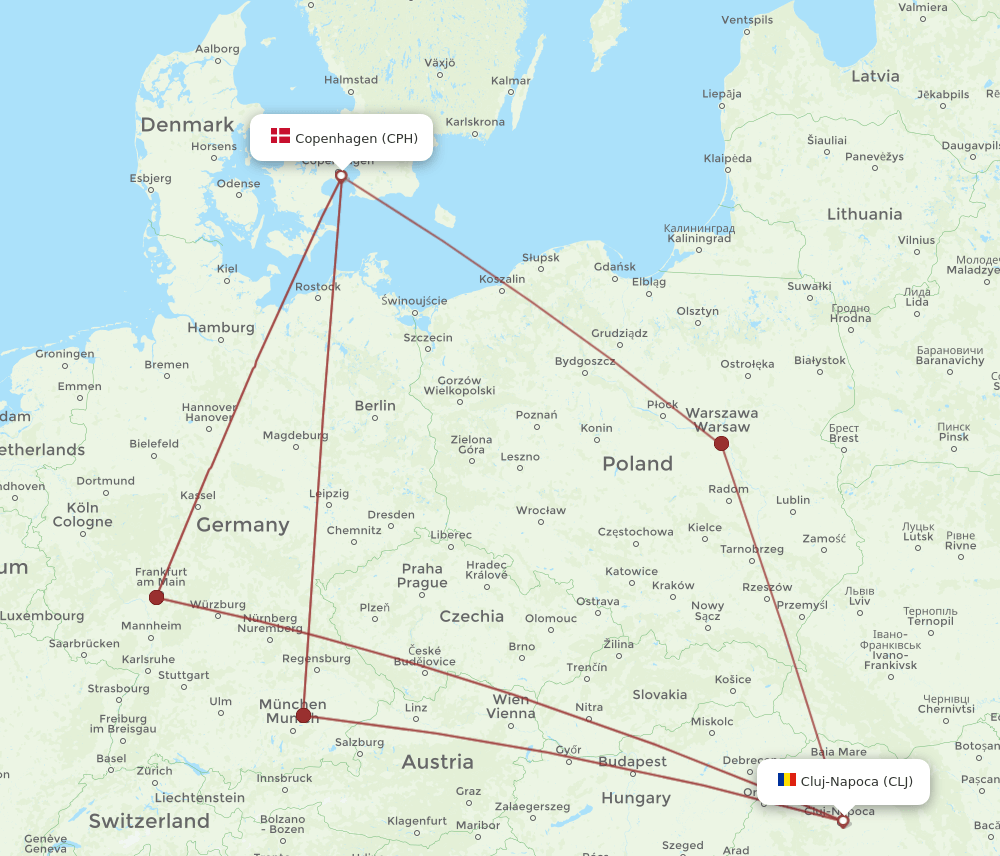 CPH-CLJ flight routes