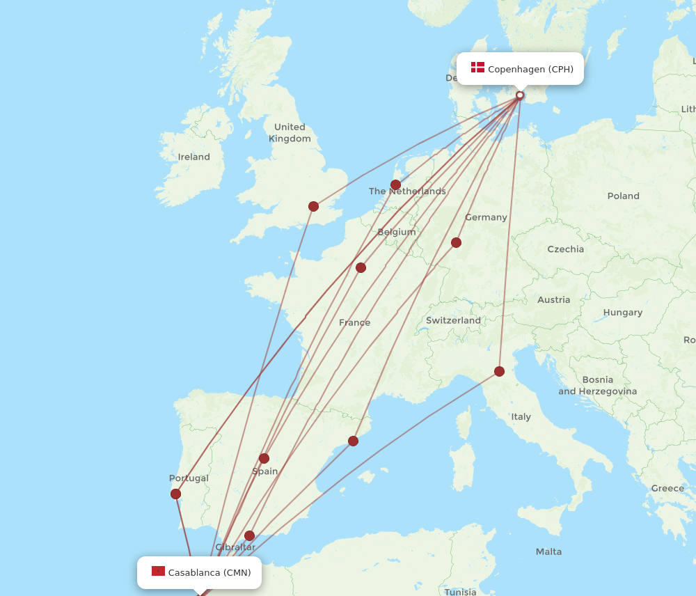 CPH-CMN flight routes
