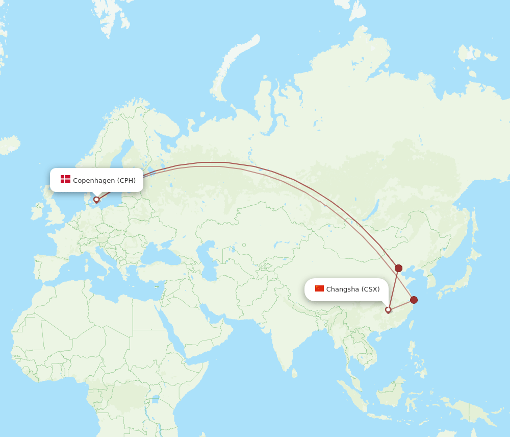 CPH-CSX flight routes