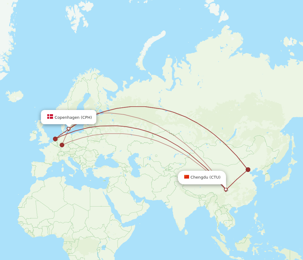 CPH to CTU flights and routes map