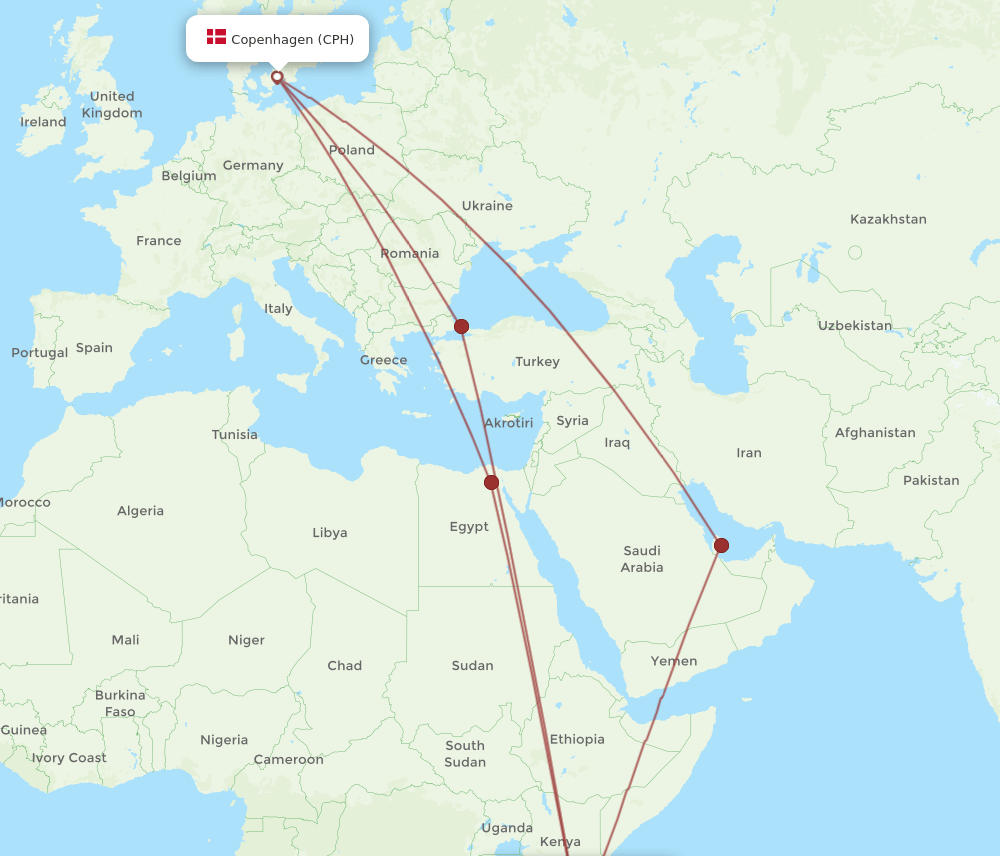 CPH-DAR flight routes