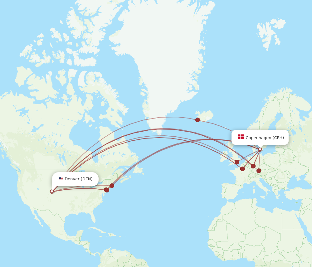 CPH to DEN flights and routes map