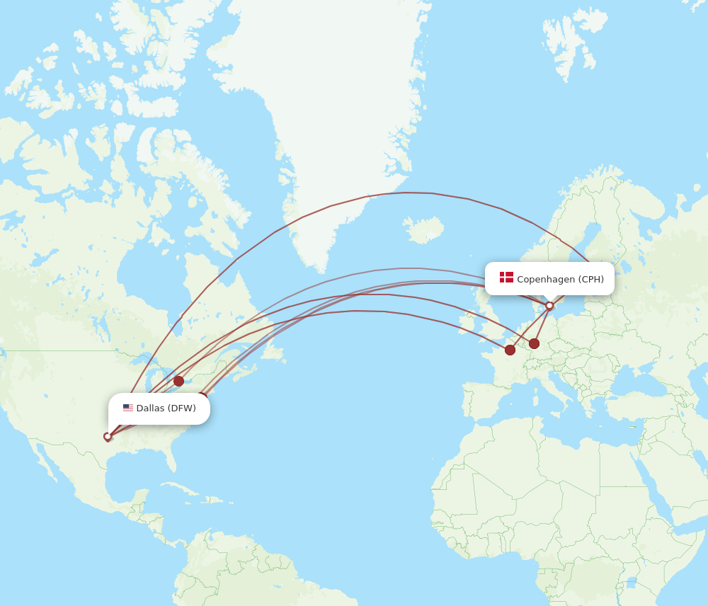 CPH-DFW flight routes