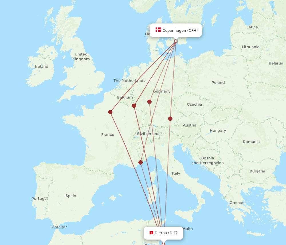 CPH-DJE flight routes