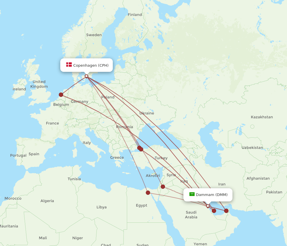 CPH-DMM flight routes