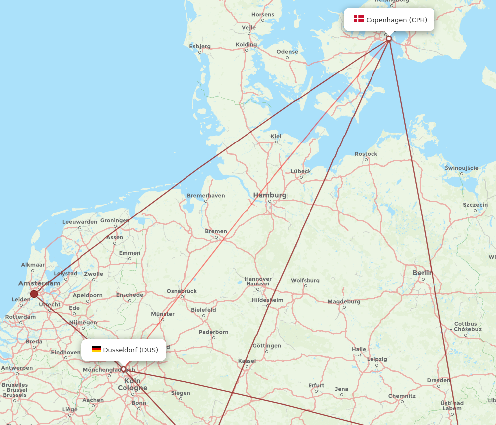 CPH to DUS flights and routes map