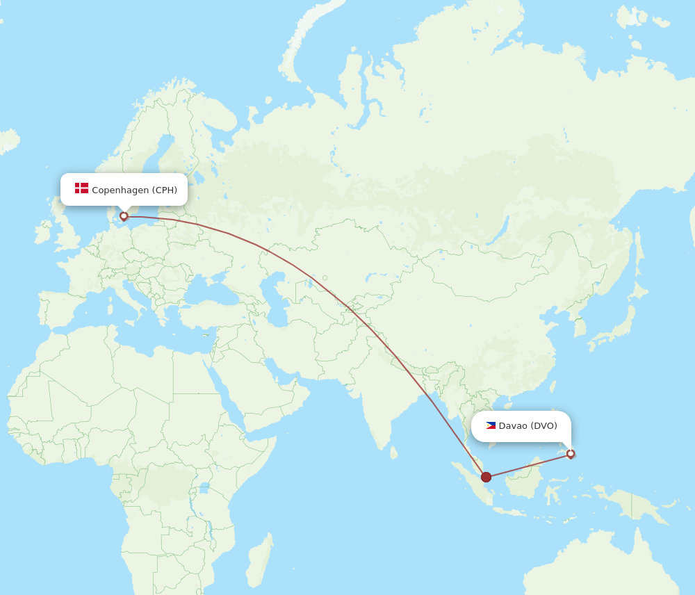 DVO to CPH flights and routes map