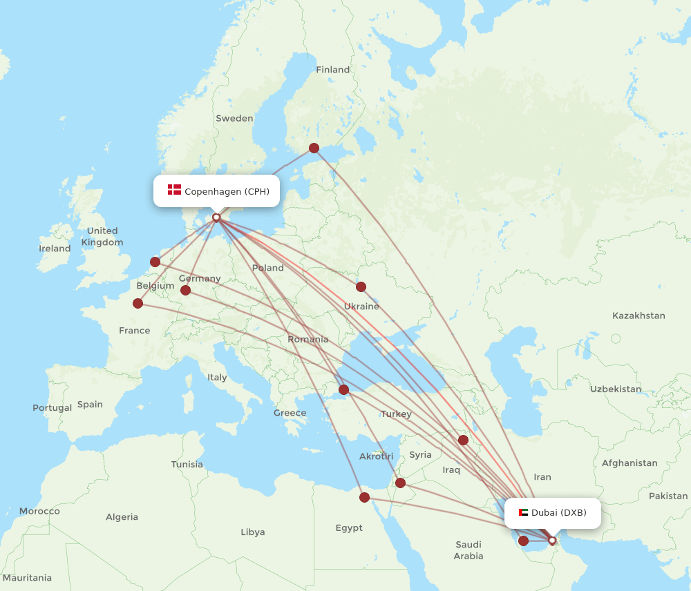 CPH-DXB flight routes