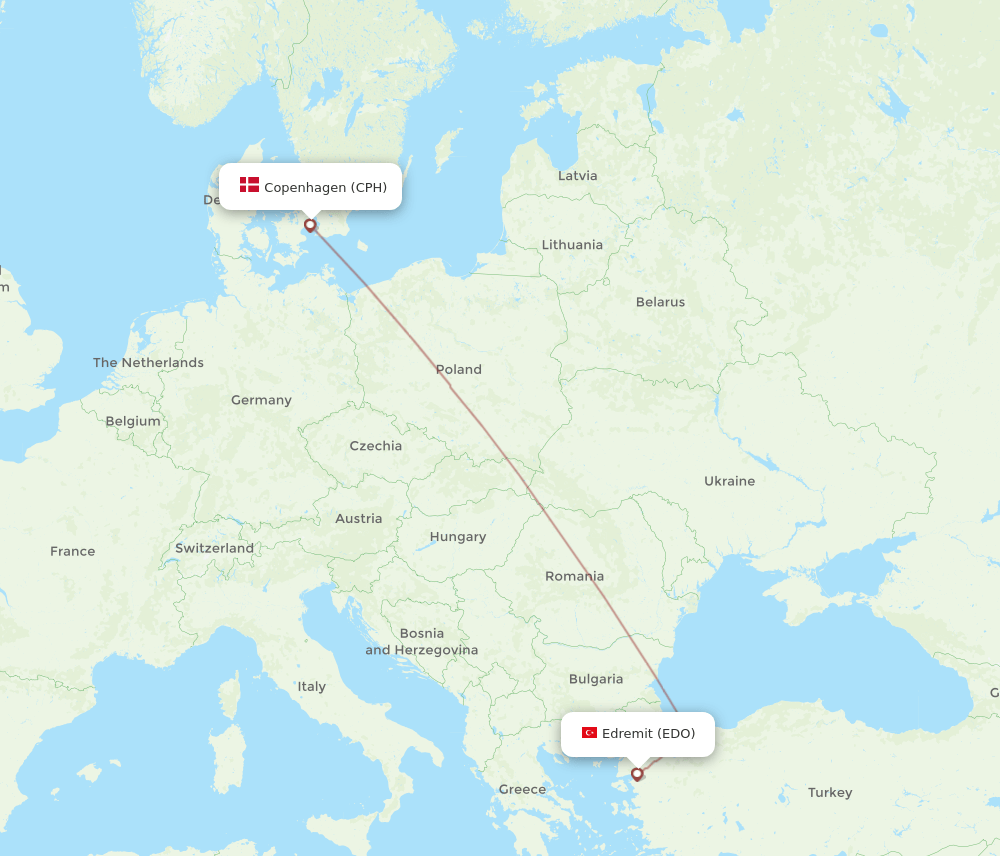 CPH to EDO flights and routes map