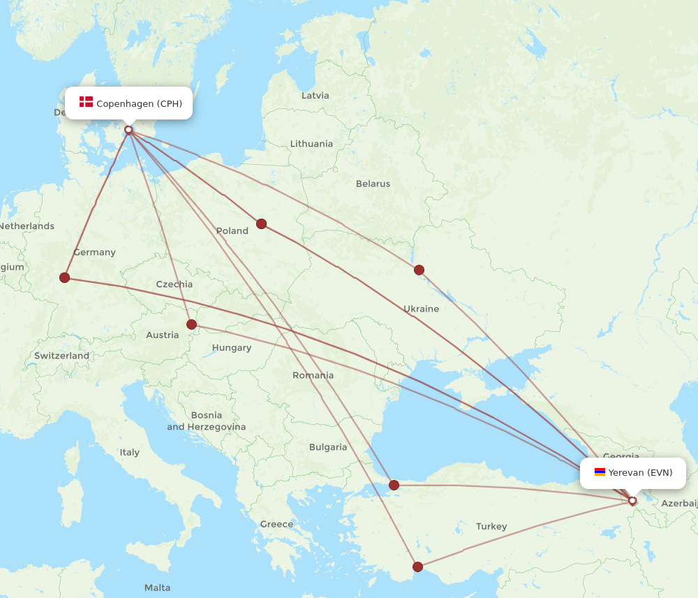 CPH-EVN flight routes