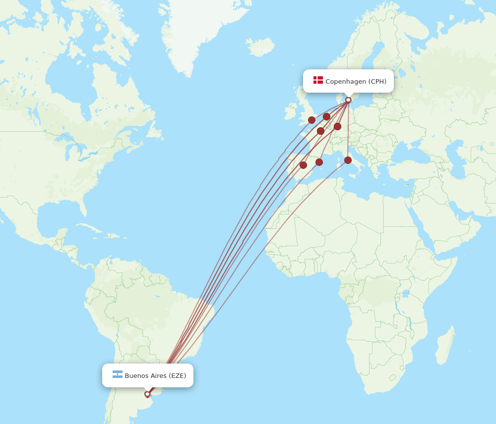 CPH to EZE flights and routes map
