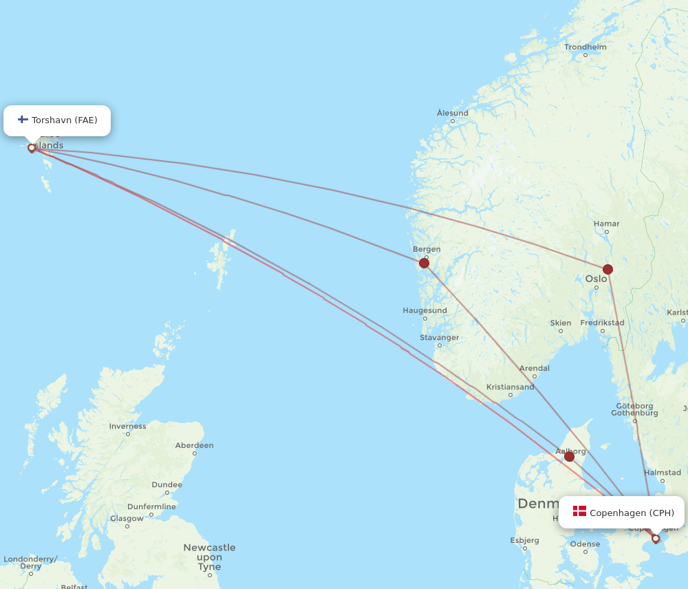 CPH to FAE flights and routes map