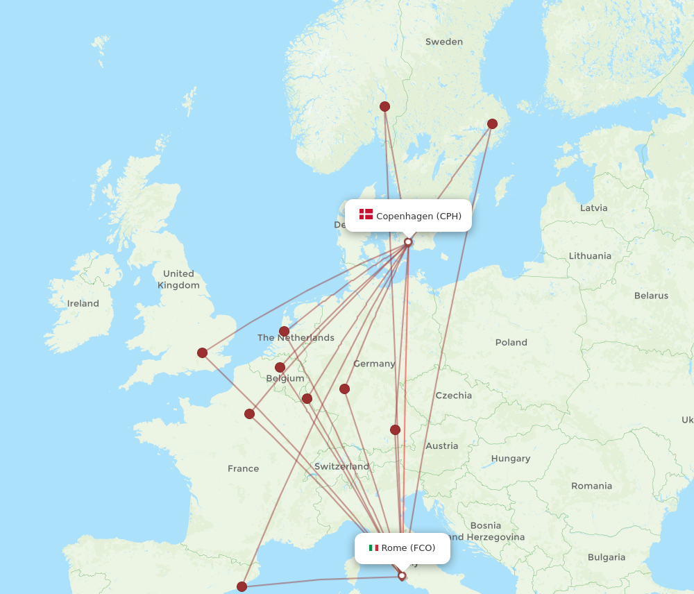 CPH to FCO flights and routes map