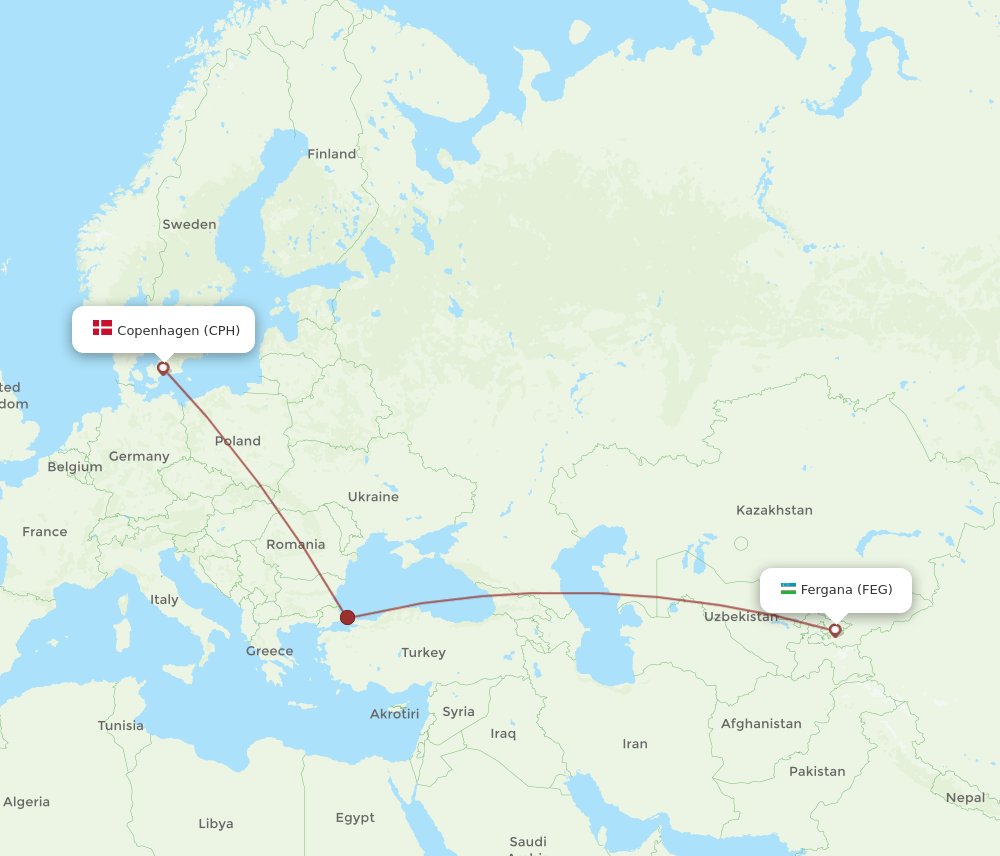 CPH to FEG flights and routes map