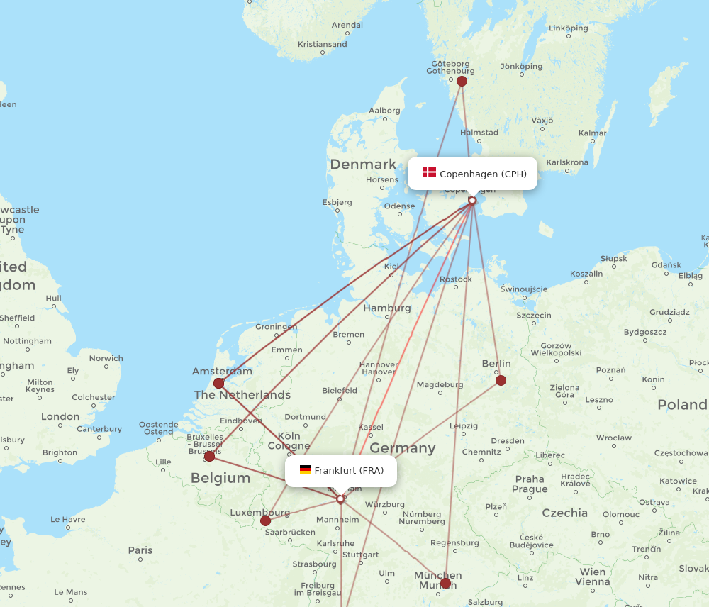 CPH to FRA flights and routes map