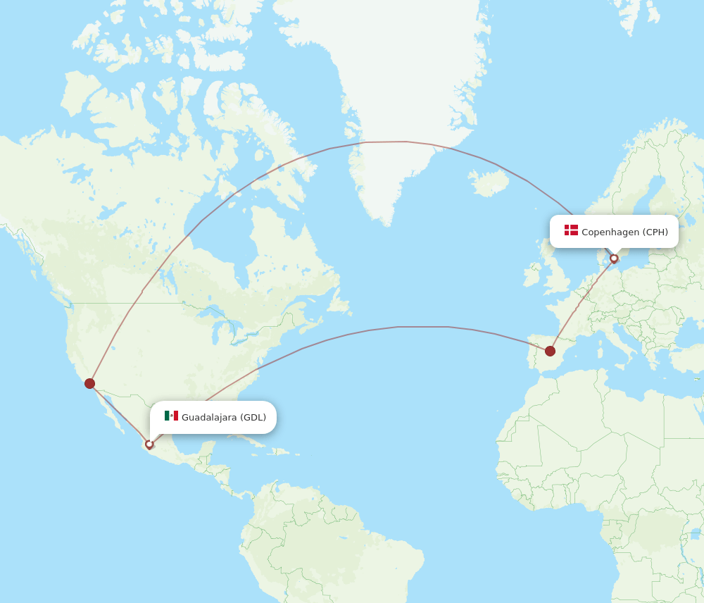 CPH-GDL flight routes