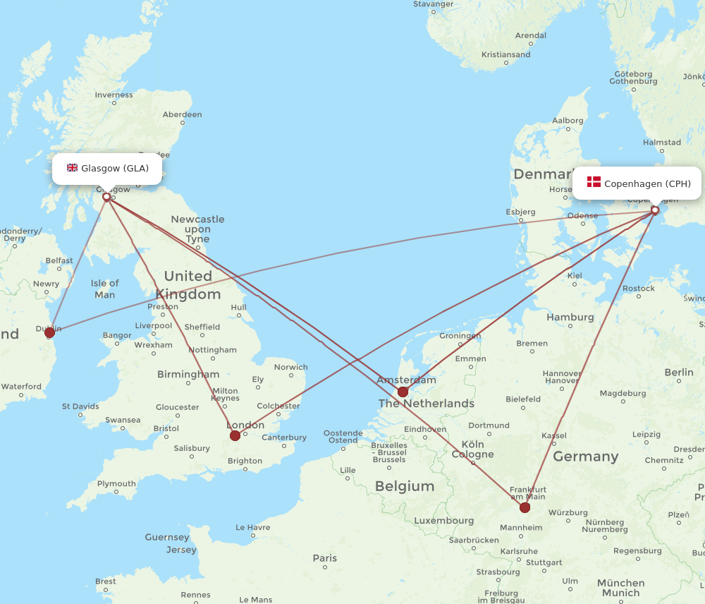 CPH-GLA flight routes