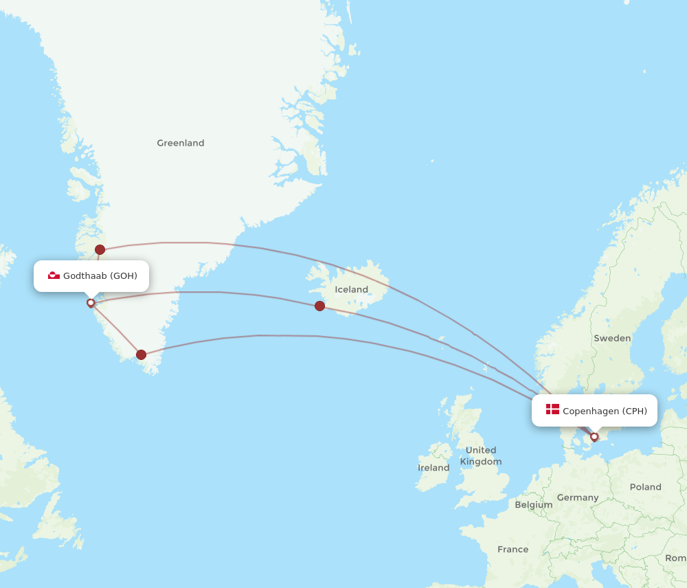 CPH to GOH flights and routes map