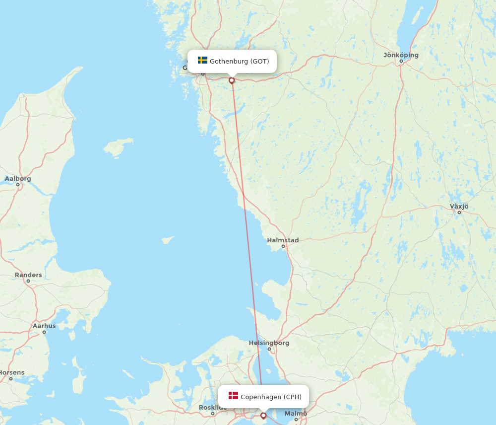 CPH to GOT flights and routes map