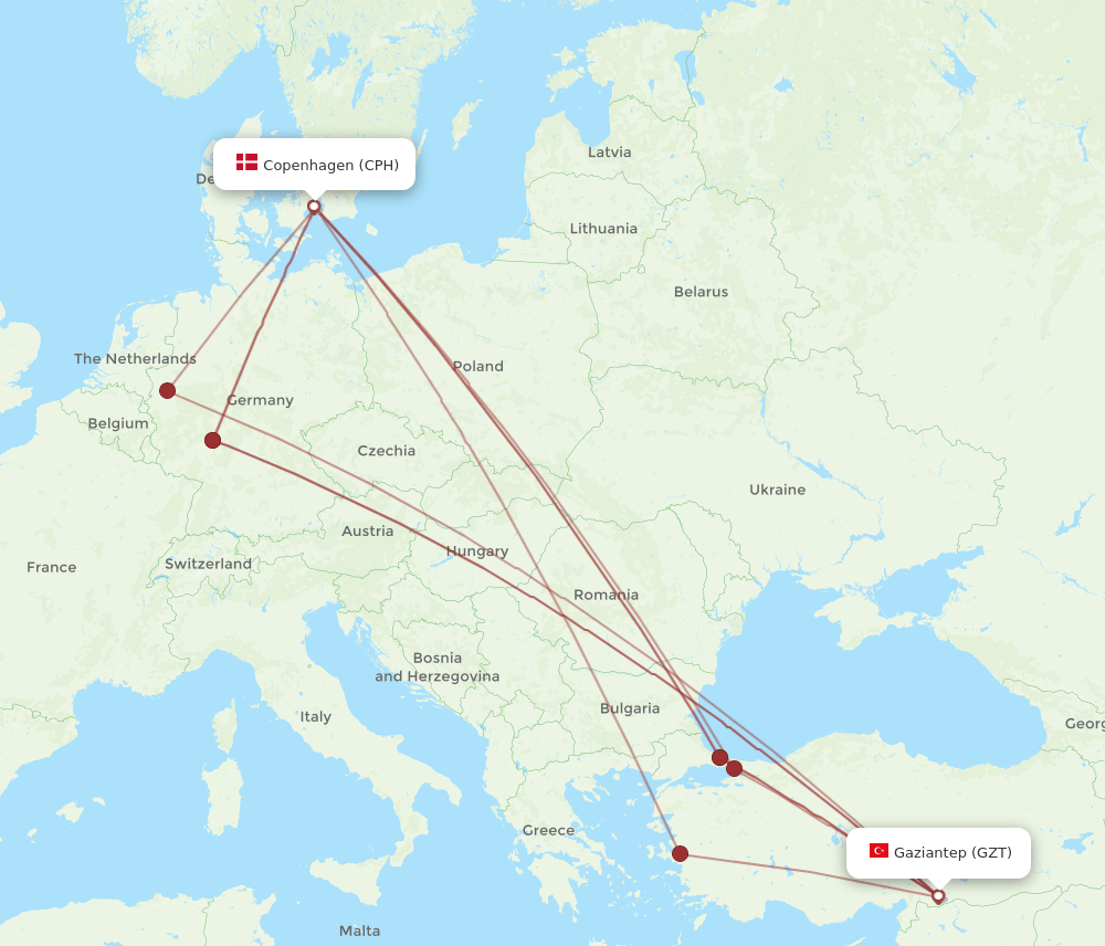 CPH-GZT flight routes