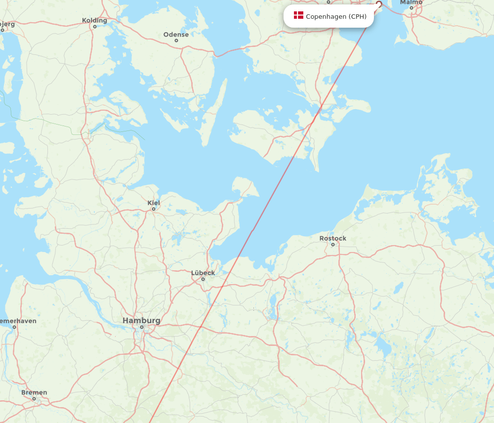 Copenhagen - Hanover route map and flight paths
