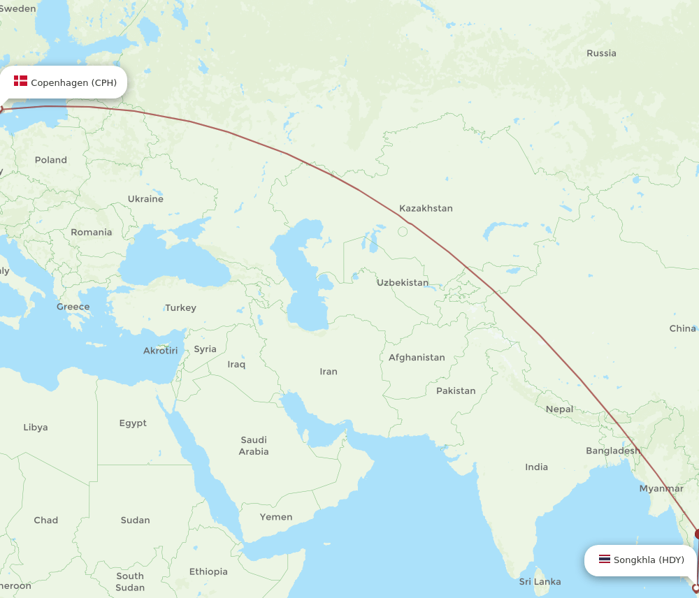 CPH-HDY flight routes