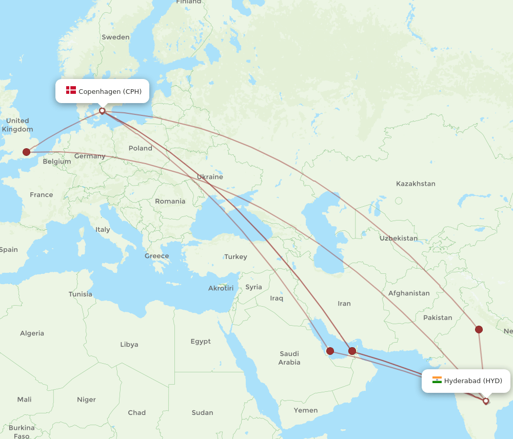 CPH-HYD flight routes