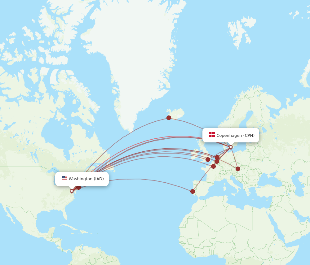 CPH to IAD flights and routes map