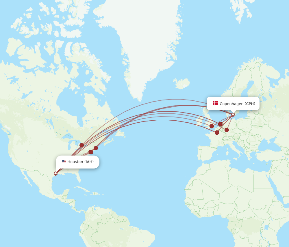 CPH to IAH flights and routes map