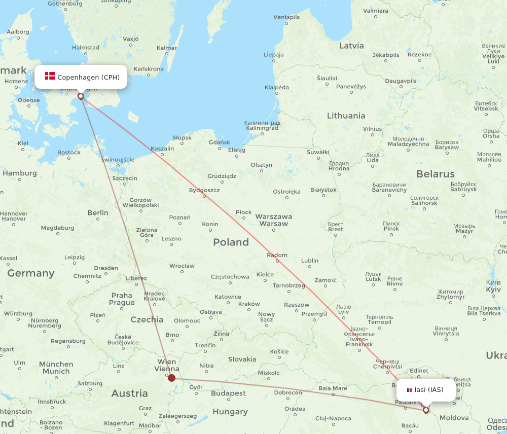 CPH-IAS flight routes