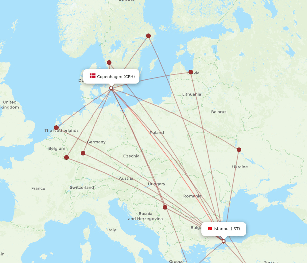 CPH to IST flights and routes map
