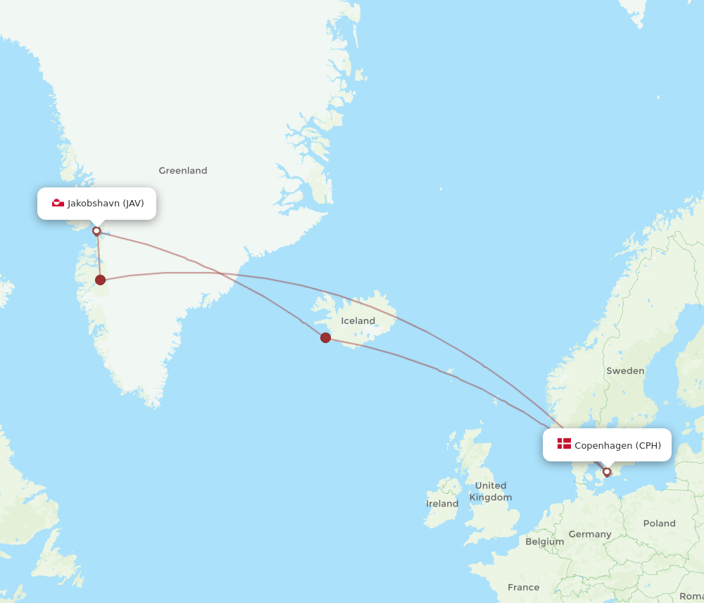 CPH to JAV flights and routes map