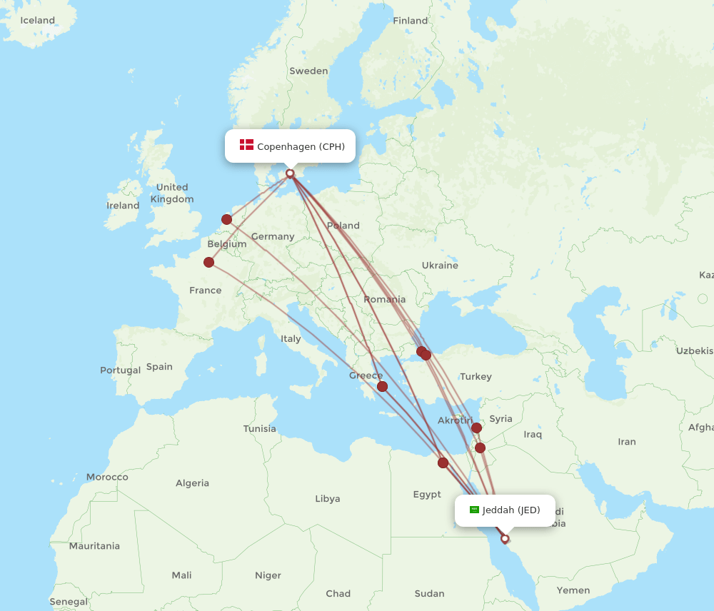 CPH-JED flight routes