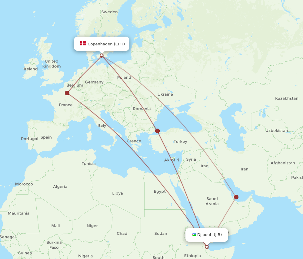 CPH-JIB flight routes