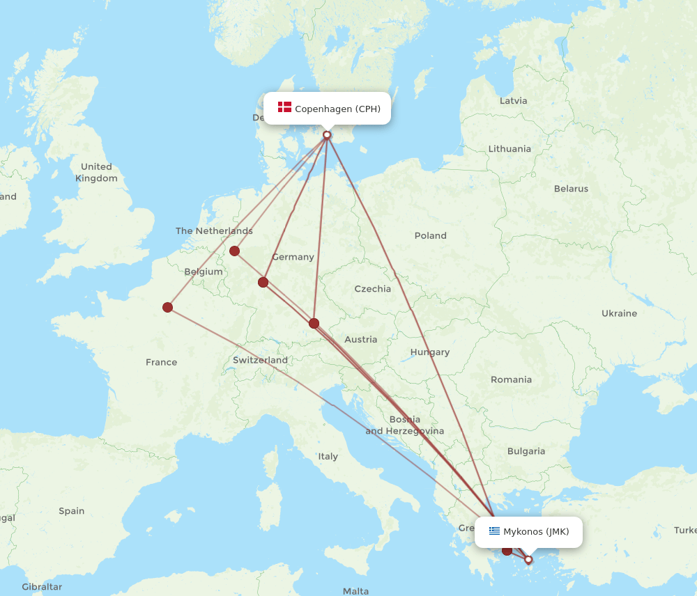 CPH-JMK flight routes